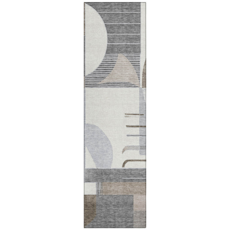 Machine Washable Indoor/Outdoor Chantille ACN1694 GeometricRug, 2'3" x 7'6" Runner, Taupe