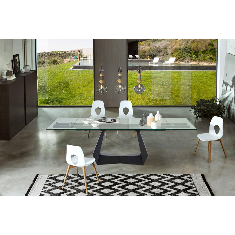 Carrocci Extendable Glass Top Metal Base Dining Table