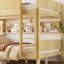 Lit superposé avec plateau pratique, lit superposé en bois massif avec tablettes de rangement et lattes améliorées-1236039374