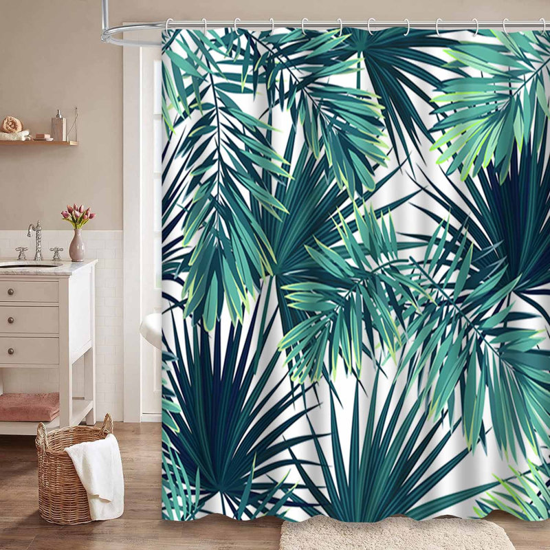 Rideau de douche abstrait vert tropical avec 12 crochets, L 72 po x l 78 po