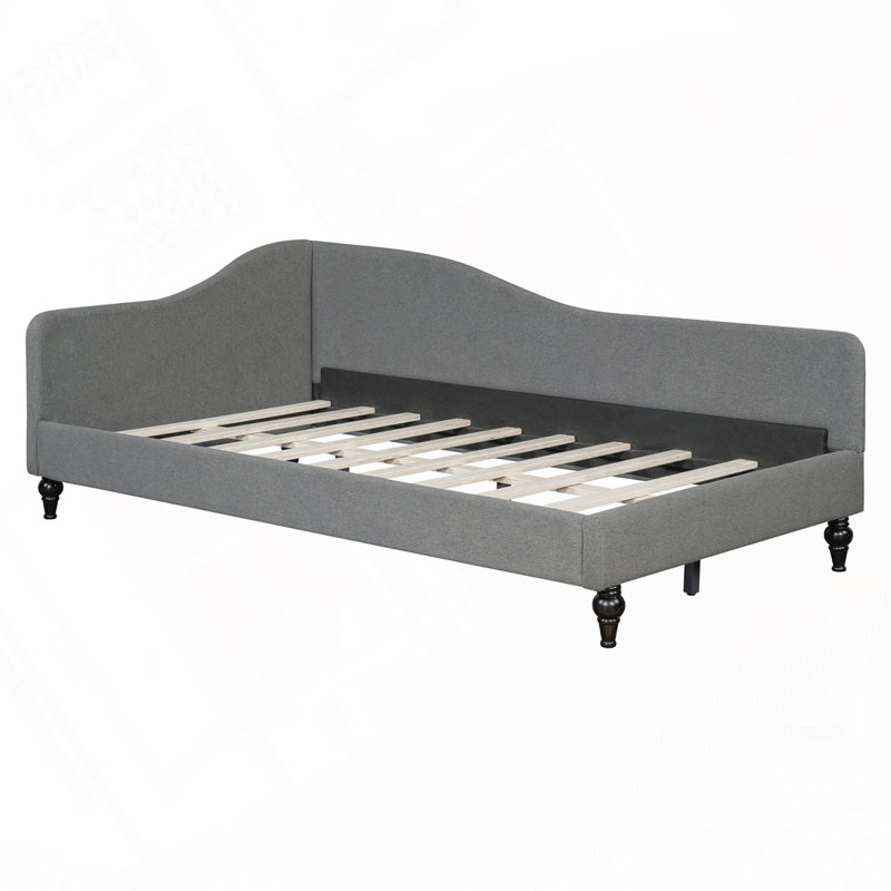 L-Shaped Linen Daybed, with Solid Wood Legs, Gray, Twin
