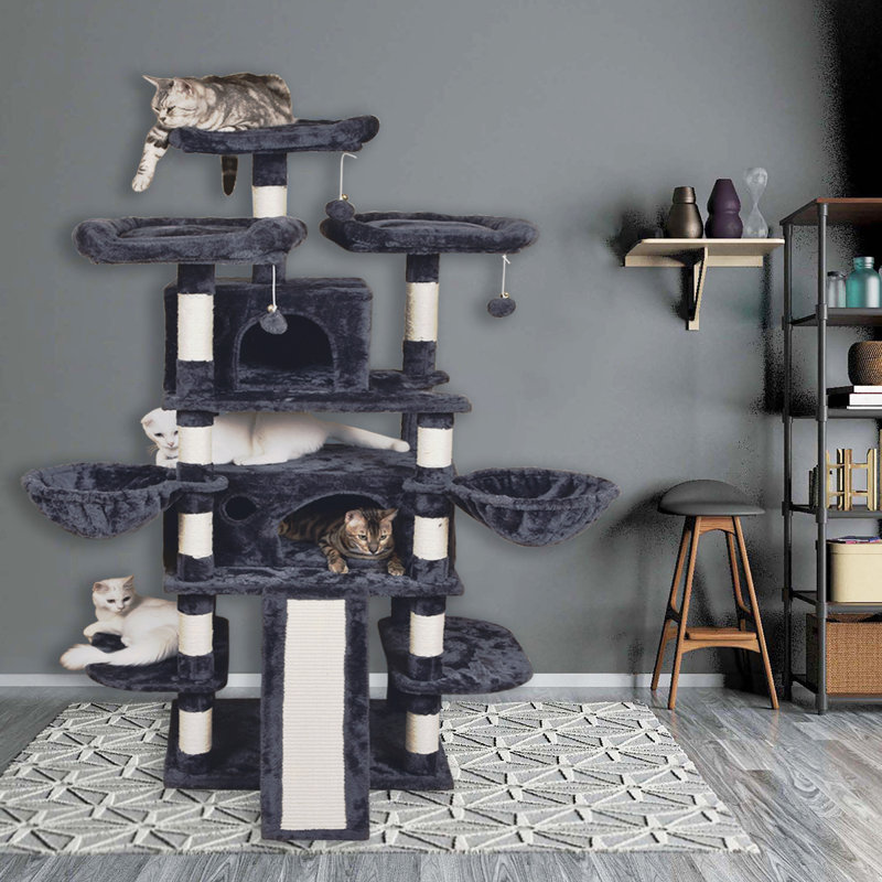  Arbre à chat à niveaux multiples avec plateformes et condos Ardle H 67 po, Bleu
