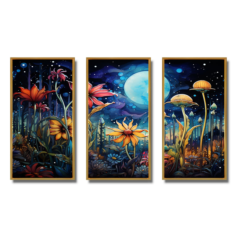 «Fantasy Mushroom Forest Dream II», art mural abstrait, Cadre flottant doré, H 40 po x l 60 po x P 1 po