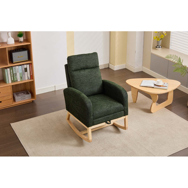Chaise berçante moderne à haut dossier avec poche latérale pour le salon, Vert foncé