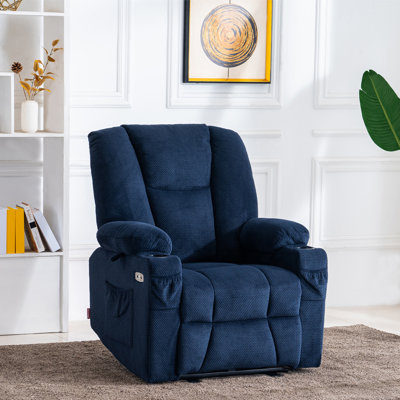 Fauteuil inclinable électrique en tissu avec chaleur et massage, ports de charge USB, repose-pieds allongé