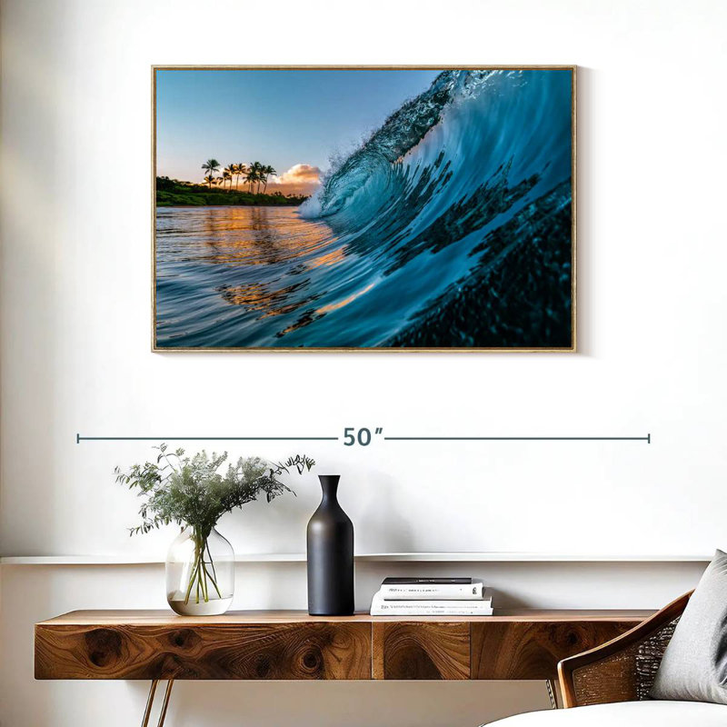 Vague du matin, Cadre flottant en bois naturel, 37 po x 25 po