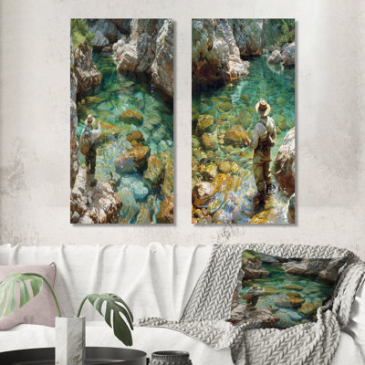 «River Trout Fishing In The Mountains III - Chasse et pêche», ensemble de 2 pièces d'art mural