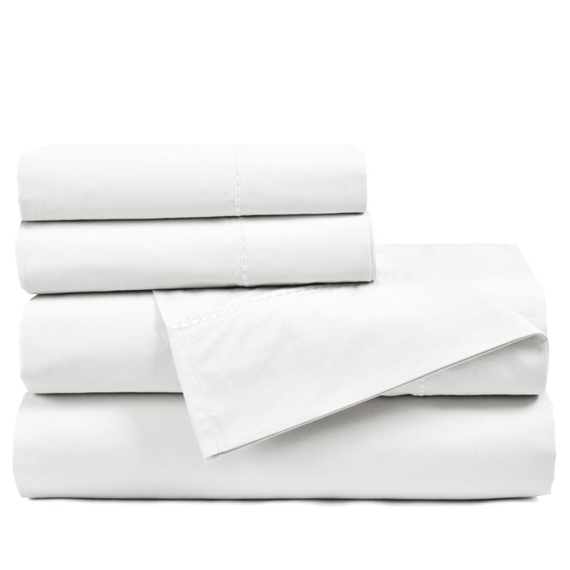 300 Thread Count 100% Cotton Sheet Set, Queen Sheet Set+Fitted Sheet+4 Pillowcases, White
