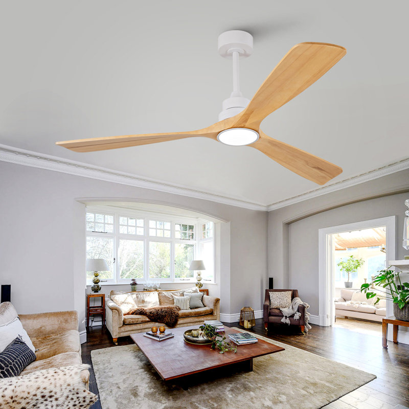 70-inch ceiling fan with light and remote control, quiet DC motor, dimmable LED light, 3 solid wood blades, 6-speed reversible fan, suitable for indoor home use
