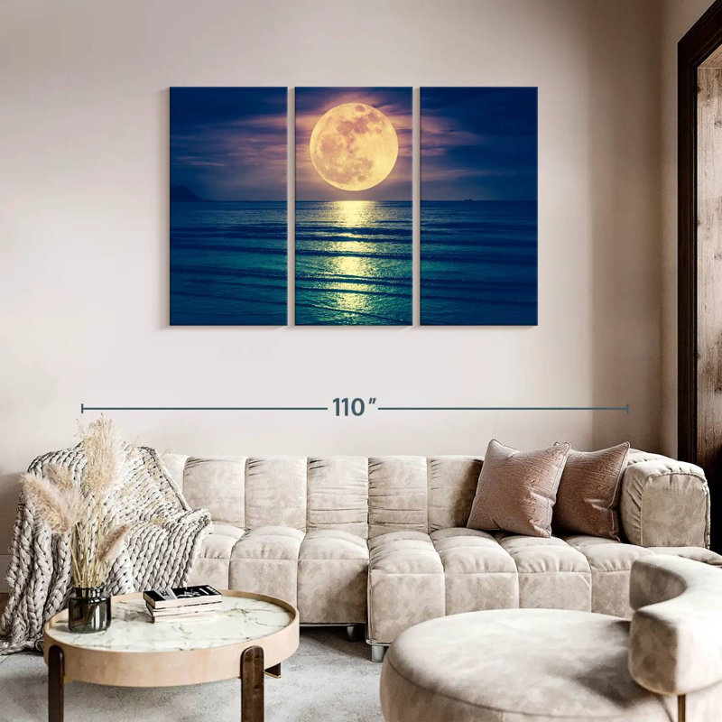 «Lune jaune» 3 pièces, H 48 po x l 74 po x P 1,25 po