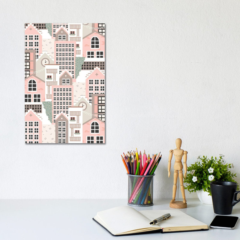 Pastel Town - Wrapped Canvas Painting, 20.32 cm H x 30.48 cm W