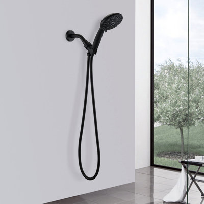 Robinet de douche à main 7 réglages de jet, noir mat, noir antirouille avec motifs et trousse d'installation facile