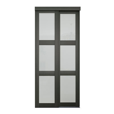 36 po x 80 1/2 po Porte coulissante en verre givré opaque 3-Lite, gris urbain