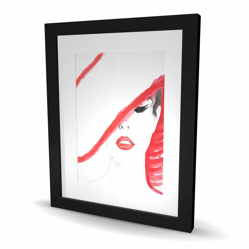 «Woman with a Summer Hat - Figurative White», reproduction encadrée