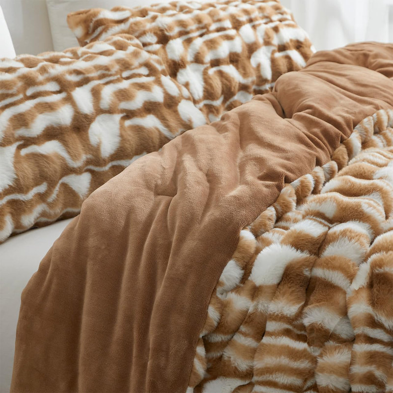 Coma Inducer Oh Deer Faux Fur Oversized Comforter Set, Brown, King Comforter + 2 King Shams