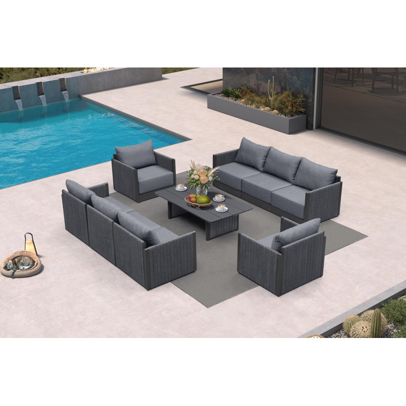 Patio Furniture Set 9 Pieces Outdoor ,Conversation Sets PP Rope Patio Sofa with Cushions and Table Manual Weaving, Deep Seating, Furniture for Porch Lawn Backyard Gray