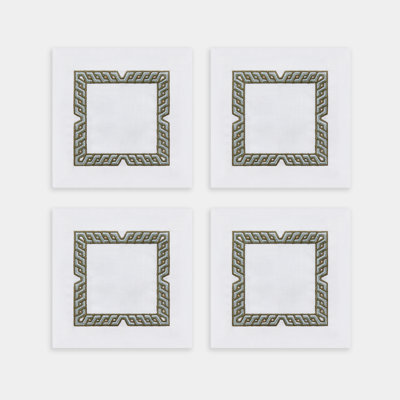 Aegean Key Embroidered Linen Cocktail Napkin