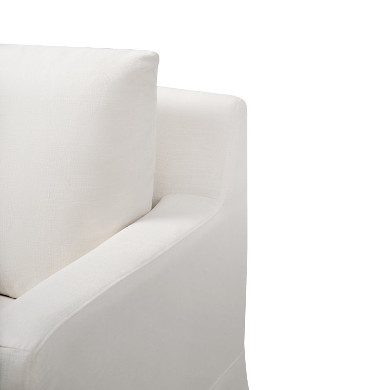 Isadoro 33" Wide Farmhouse Slipcovered Swivel Rocking Armchair with Down Blend Fill, White