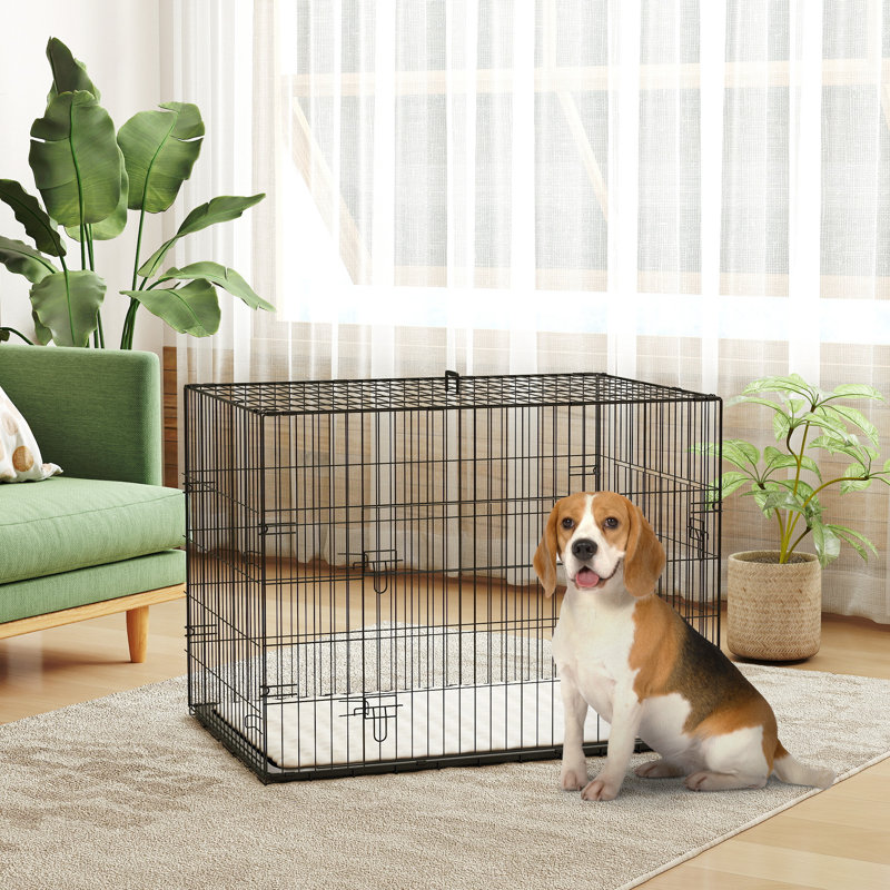 Metal Collapsible Pet Crate with 2 Doors, 68cm H x 91cm W x 62cm D