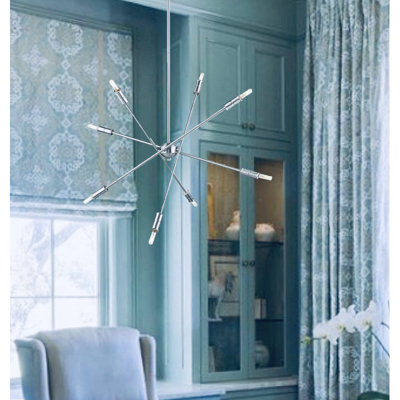 Lustre sphérique spoutnik à 8 lumières Clarice, Nickel satiné