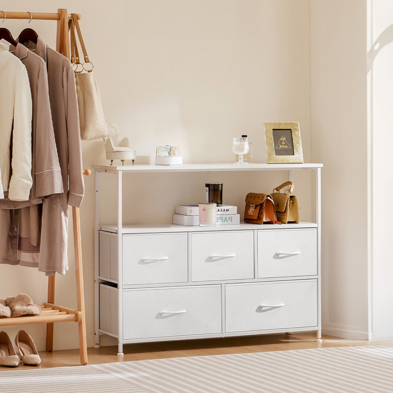 5 - Drawer Dresser With TV Stand (Set of 2）, White