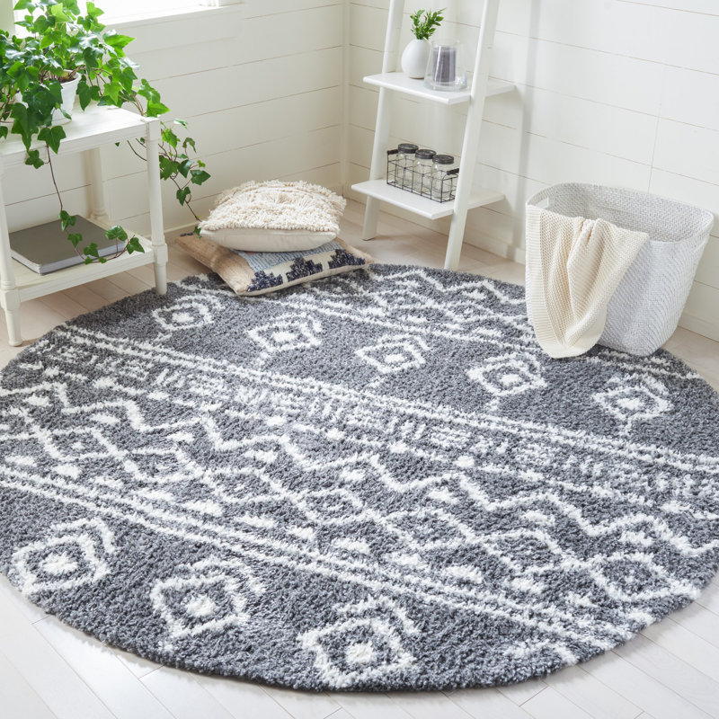 Mackey Southwestern Ivory/Gray Area Rug, Round 6'7"