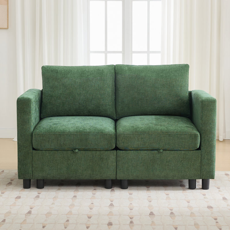 58.3” Upholstered Loveseat Modular Sofa With Under-Seat-Storage, Chenille, Dark Green Chenille