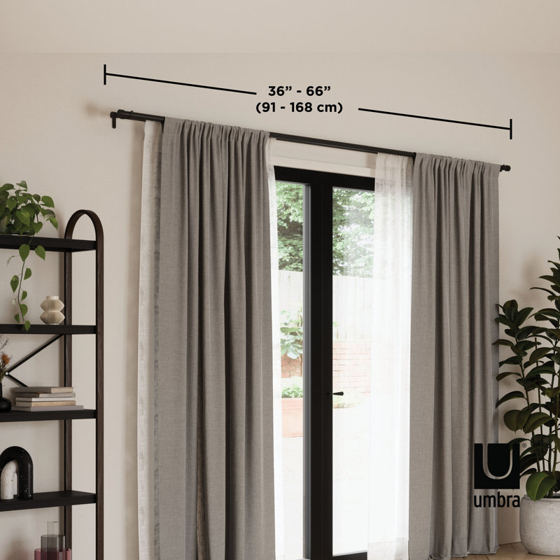 Adjustable Brushed Black Double Curtain Rod Set with Finials