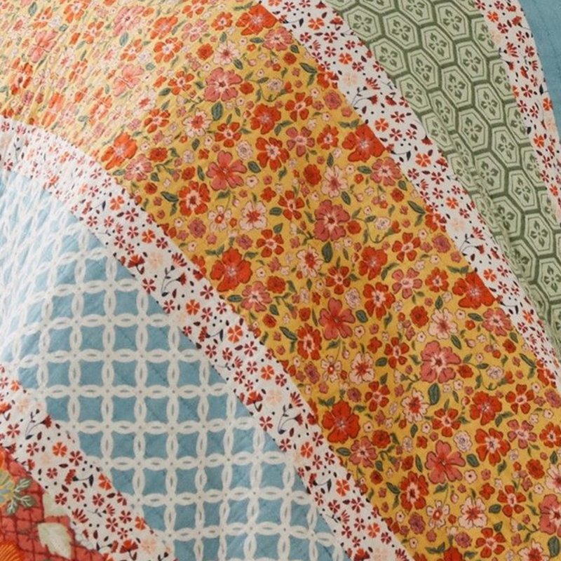 King Size Blue and Orange Microfiber Reversible Quilt Set