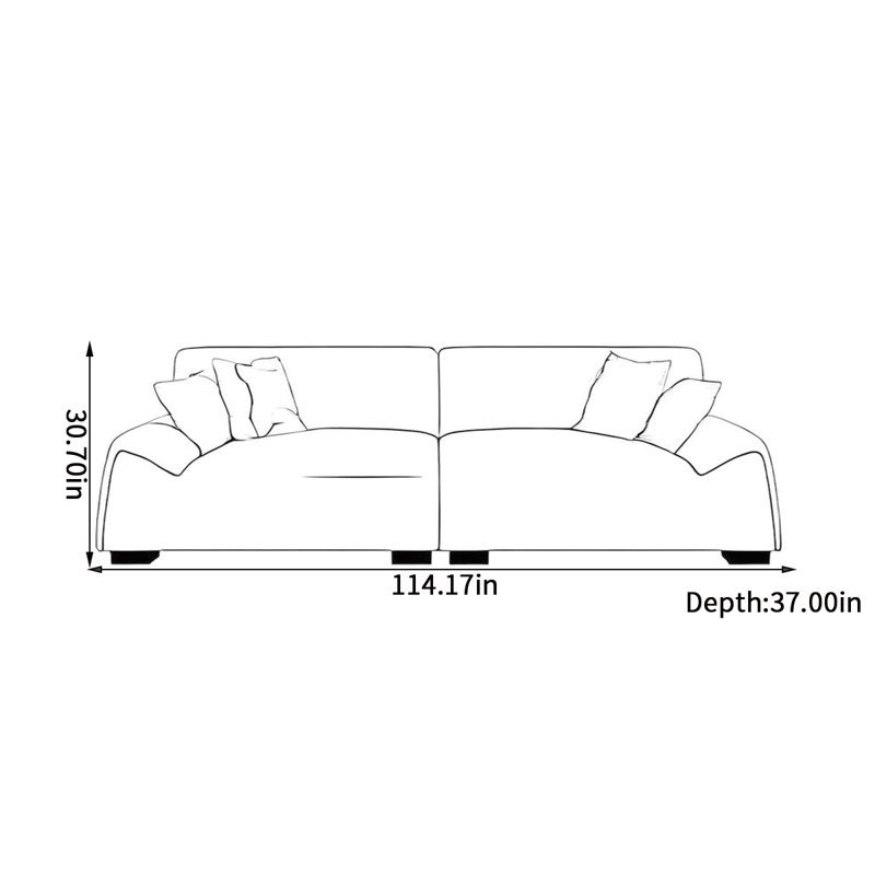 Canapé simple luxueux italien, 4, H 30,7 po x l 114,17 po x P 37 po