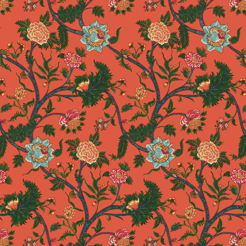 Palampore Performance Fabric, Coral