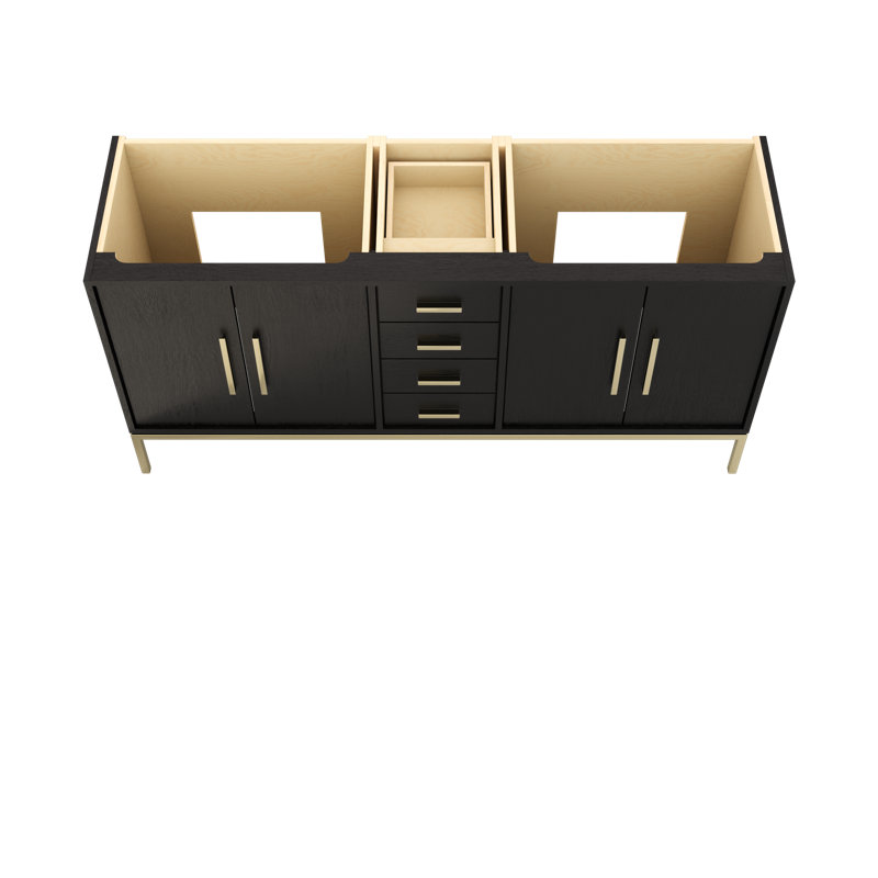 Rift White Oak Double Bath Vanity, 72", Classic Black, Satin Gold