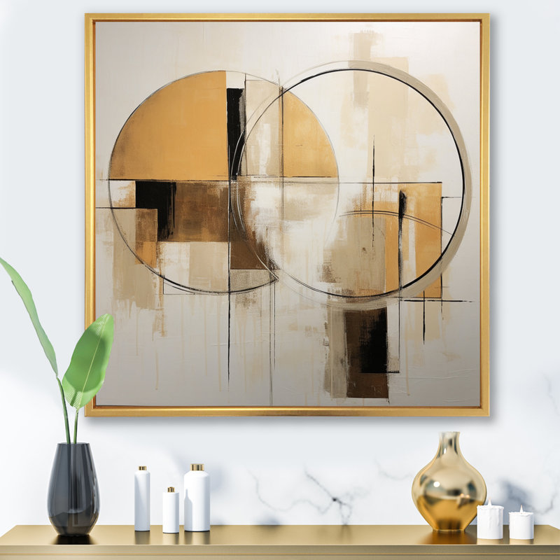 «Exquis Nostalgia Retro Gold Geometric», reproduction sur toile, Cadre flottant doré, H 16 po x l 16 po x P 1 po
