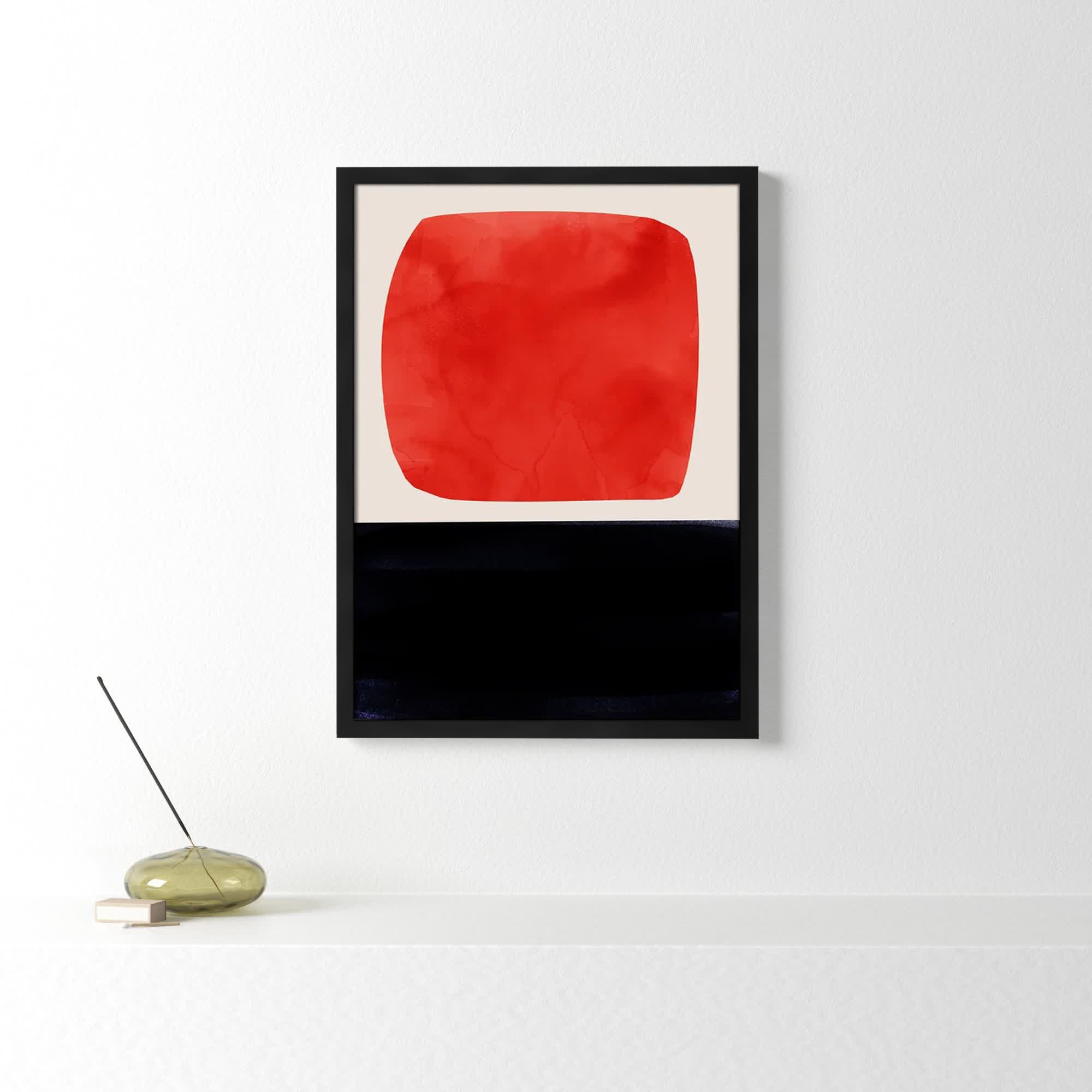 Boxed-Red by Aoibhne Hogan, Black Wood Grain Paper, 35.5" H x 25.5" W x 0.75" D