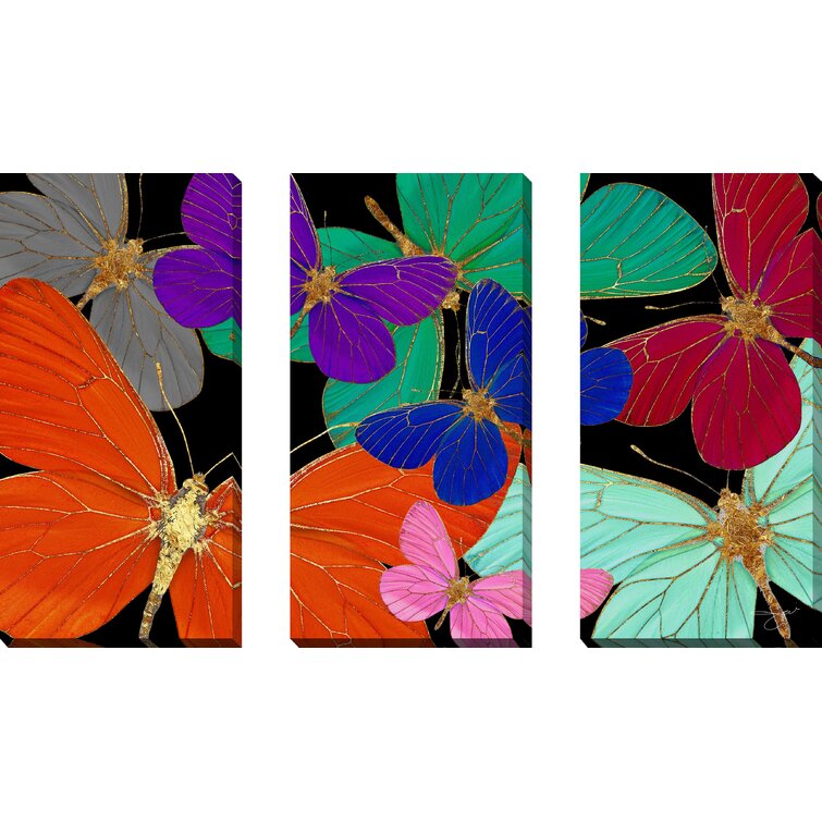 Louis Vuitton Butterfly by Jodi - 3 Piece Picture Frame Graphic Art Rosdorf Park Size: 52.5 W x 33.5 H x 1 D
