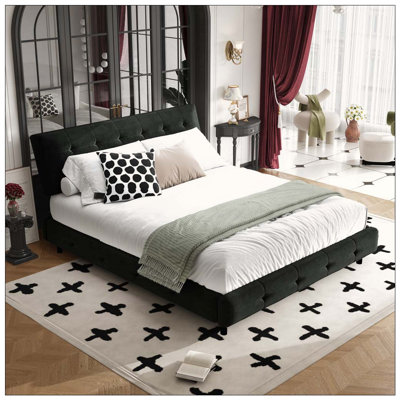 Bed Frame,Tufted Headboard with Extra-Large Ultra-Soft Cloud Pillow Design