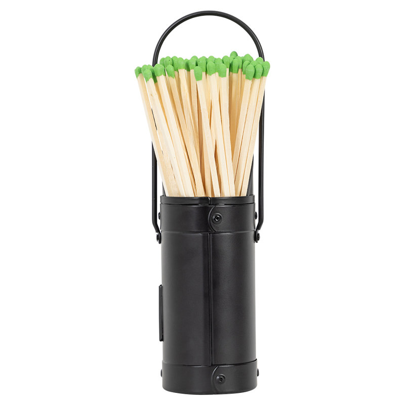 Modern Ember Match Stick Holder  | Decorative Metal Storage Bucket, Black