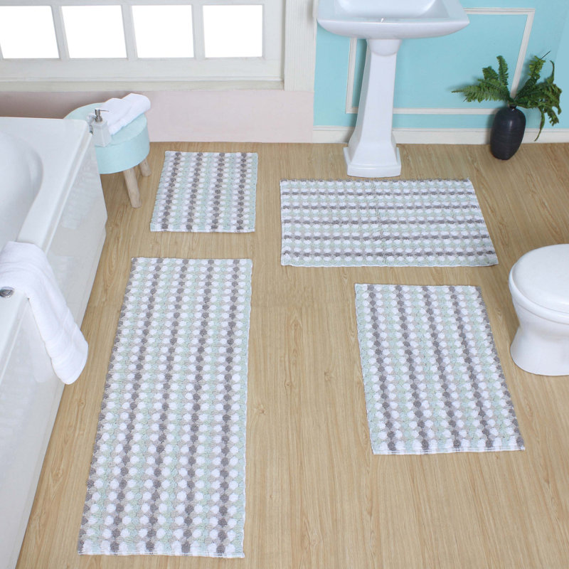 Macek 100% Cotton Bathroom Rug, Non Slip & Soft Shaggy Mat Machine Washable - 4PC Set, Brown