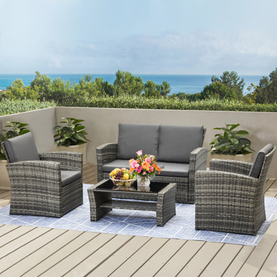 Mileja Wicker 4 - Person Patio Conversation Set with Cushions