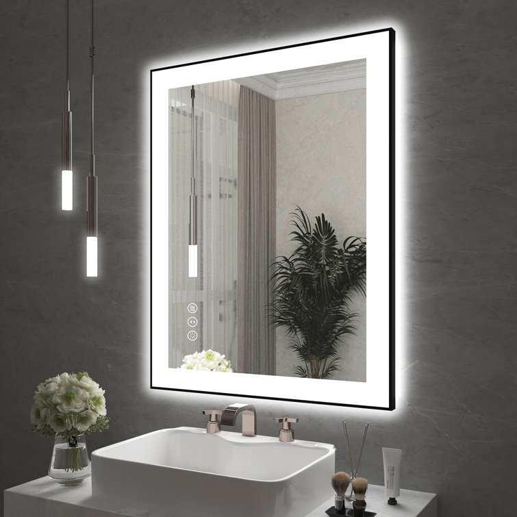 Ivy Bronx Detjon Black Framed Anti-Fog LED Lighted Dimmable Wall Mounted Bathroom  Vanity Mirror  Reviews Wayfair
