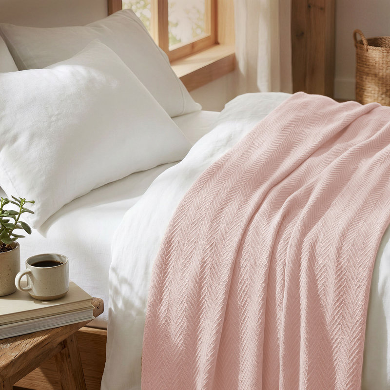 Couverture 100% coton à chevrons Threadmill, Queen (90" x 92"), English Rose