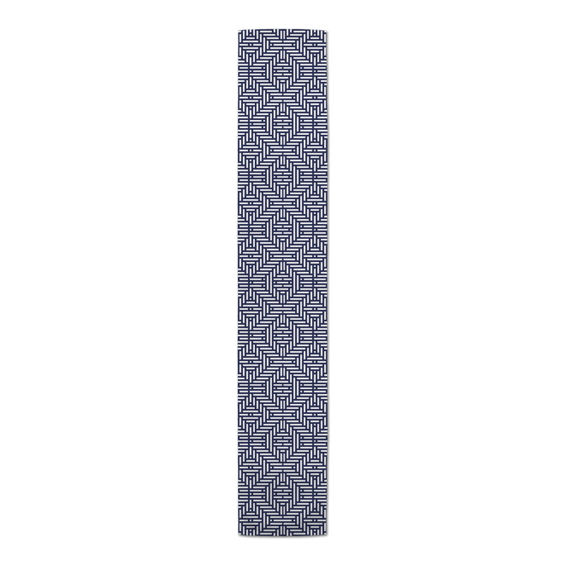 Bromell Rectangle Geometric Polyester Table Runner, 16" D x 90" L, Navy Blue