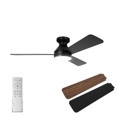 Ventilateur de plafond encastré de 42 pouces avec lumière, ventilateur à profil bas à 3 pales noir avec lumière DEL 3 couleurs, moteur à courant continu réversible à 6 vitesses, télécommande pour le salon de la chambre à coucher