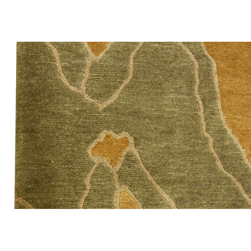 Hand-Knotted High-Quality Orange and Green Area Rug