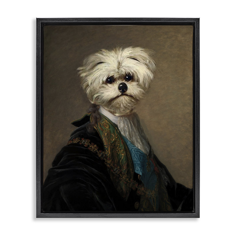 "Regal Bichon Frise", art mural sur toile par CAD Designs, Cadre flottant noir de jais, H 21 po x l 17 po