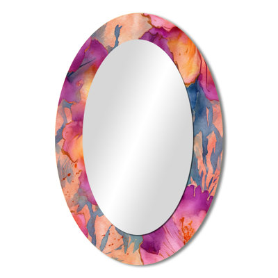 Purple Orange Hibiscus Blossoms - Large Oval Wall Mirror On Metal