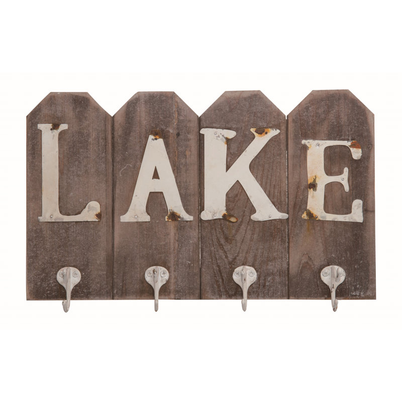  Wood 15.75 in. Multicolor Spring Lake Sign Wall Hook Decor