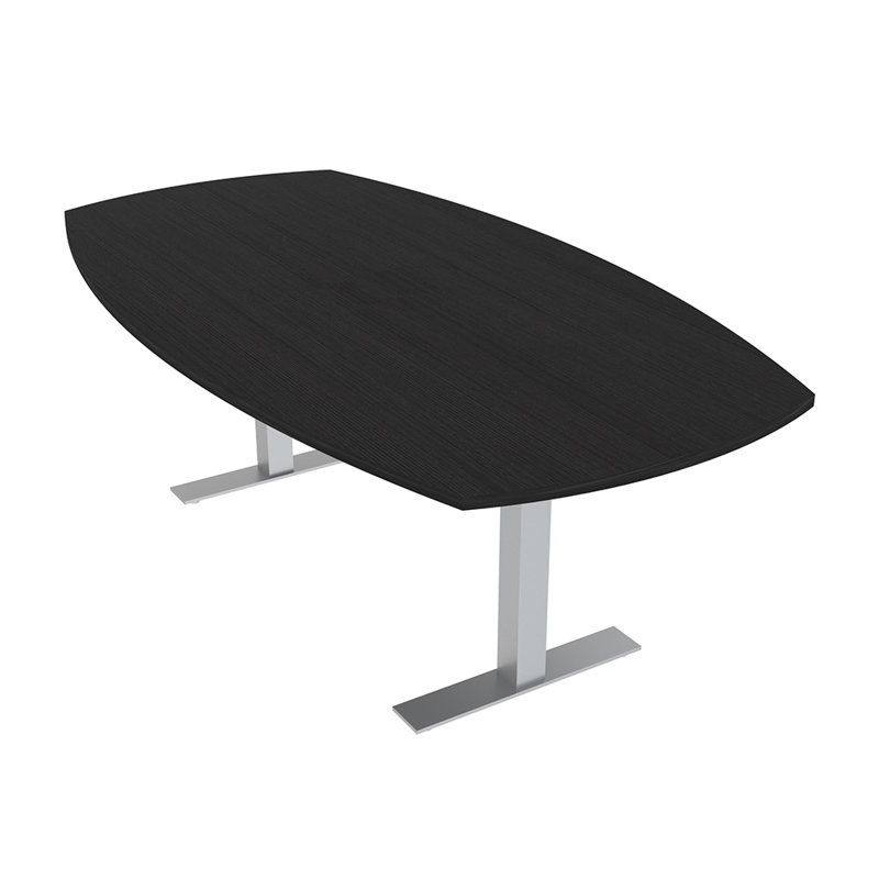 Table de conférence Pavert Arc Boat avec base en T en métal, H 30 po x l 168 po x P 48 po, Noir mat, Eucalyptus naturel