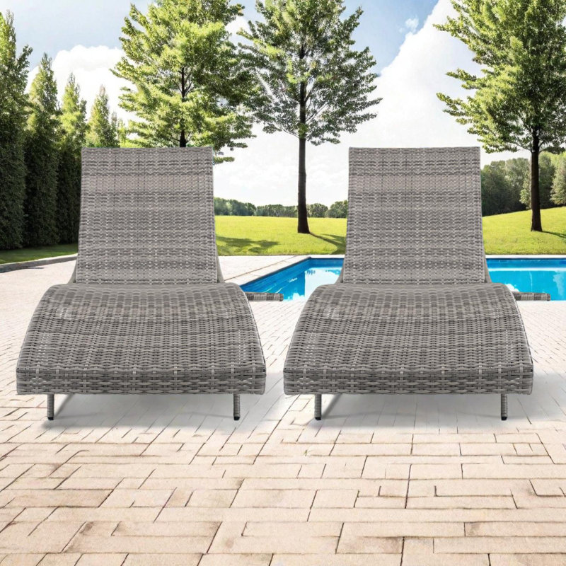 Ensemble de chaises longues de 80 po en osier avec dossier réglable et roulettes 80 po, Gris