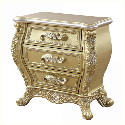 Table de chevet moderne à 3 tiroirs dorée pour le rangement dans la chambre à coucher